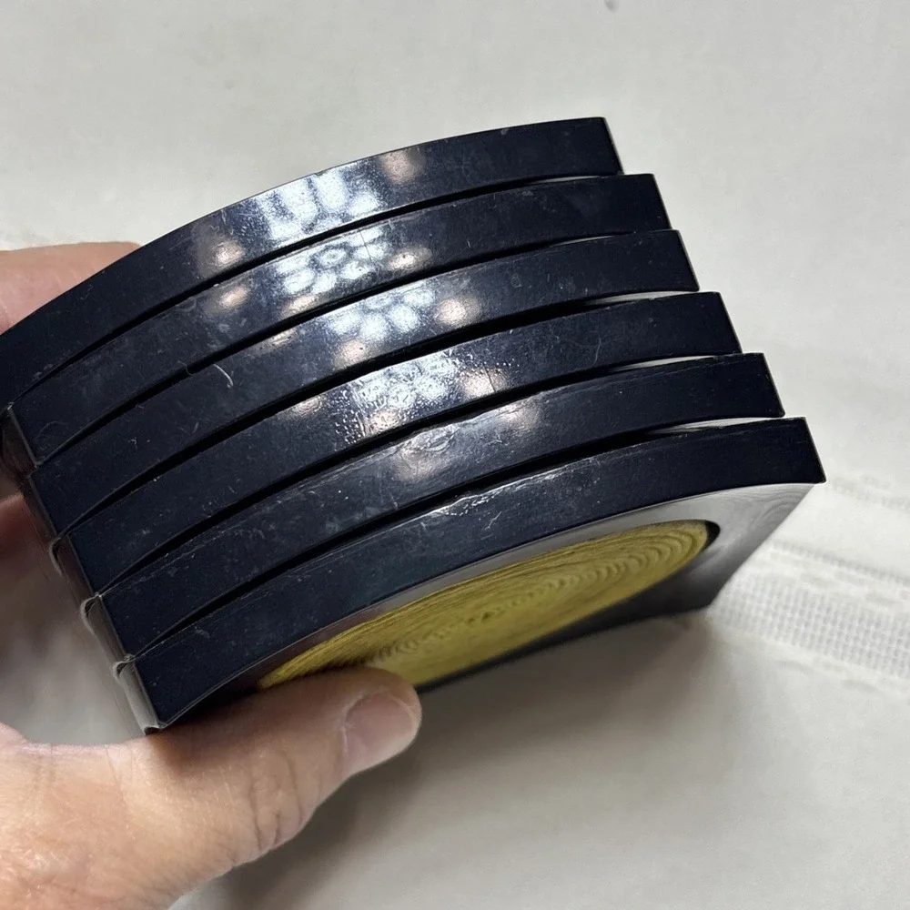 Vintage MCM Mid Century Set of 6 Plastic Drink Coasters Black Yellow